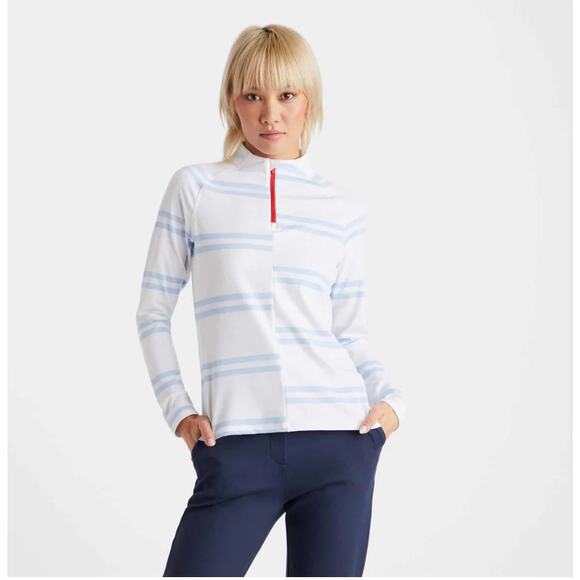LADIES G/FORE OFFSET BLUE WHITE STRIPE QUARTER ZIP PULLOVER SNOW Medium Like New - Picture 1 of 9